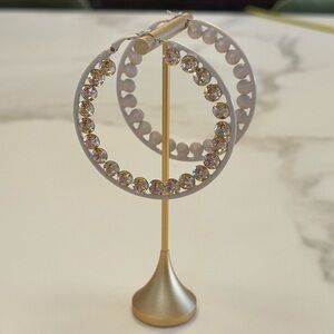 TOVA - Beige Enamel Light Colorado Topaz Crystal Hoop Statement Pierced Earrings